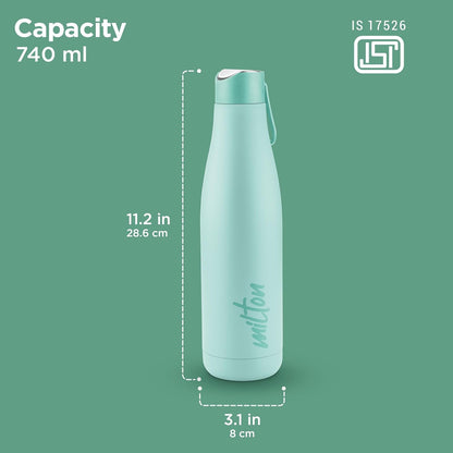 Milton Fame 800 Insulated Inner Stainless Steel Water Bottle with Spout Lid, 1 Piece, 740ml, Pink| Easy Grip | Leak Proof | Hot or Cold | School | Travel Bottle