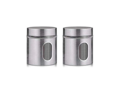 Stainless Steel Kitchen Canister, Airtight Food Storage Jars with Lid, Visible Window Seasoning Cereal Container Organizer, Set of 2 pcs,350ml Each