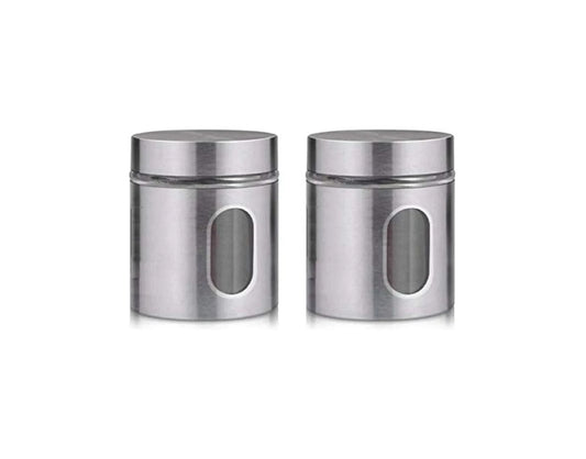 Stainless Steel Kitchen Canister, Airtight Food Storage Jars with Lid, Visible Window Seasoning Cereal Container Organizer, Set of 2 pcs,350ml Each