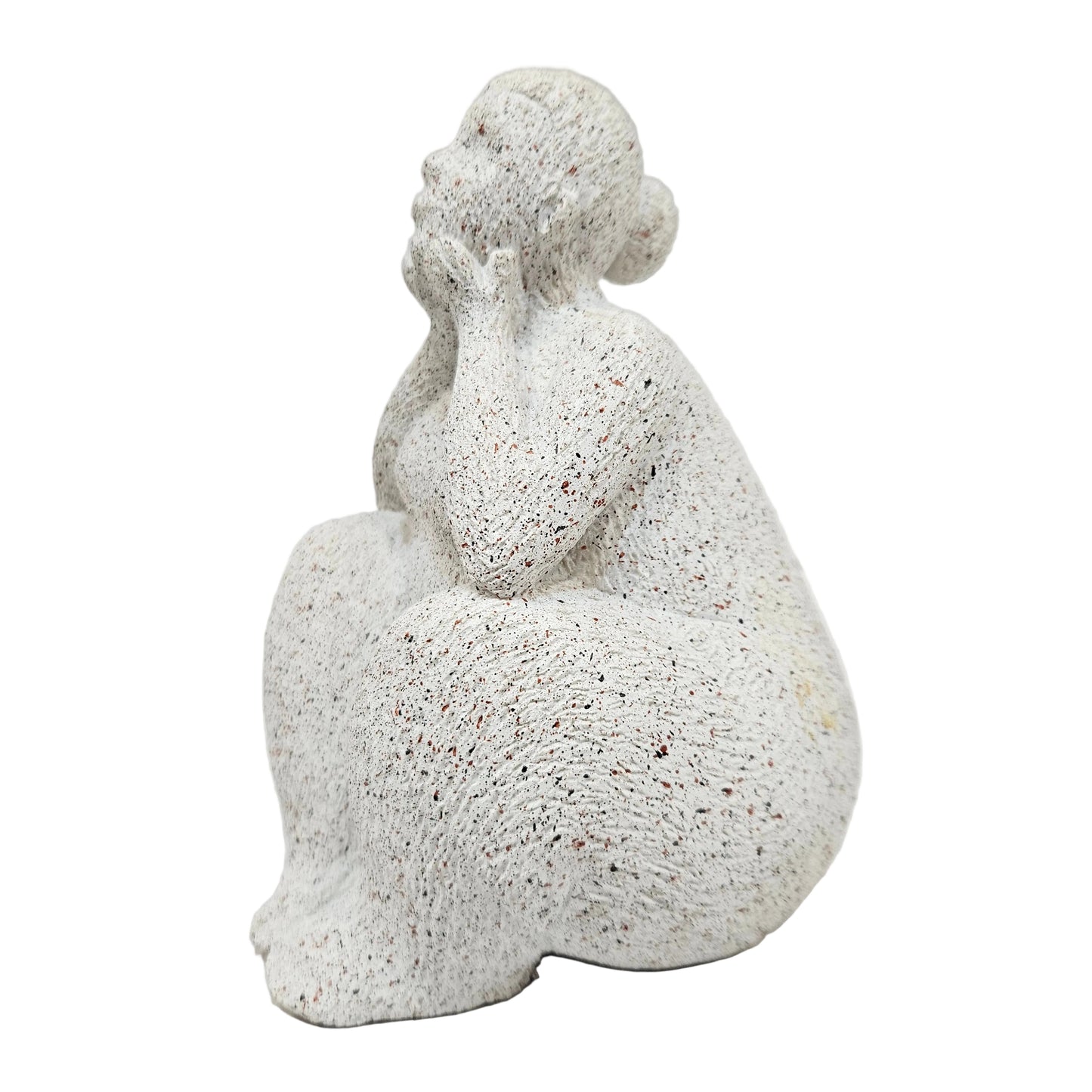 white resin decorative figurine depicts a sitting woman with a speckled texture, suitable for modern home decor