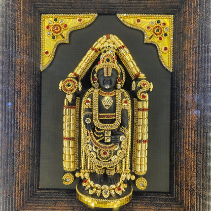 Lord Balaji decorated with stones lighting photo frame in a wooden Box