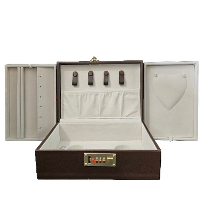 Brown leather Jewellery Box For Women,Portable Travel Jewellery Organiser Box For Ring,Earrings & Bracelet with number locking