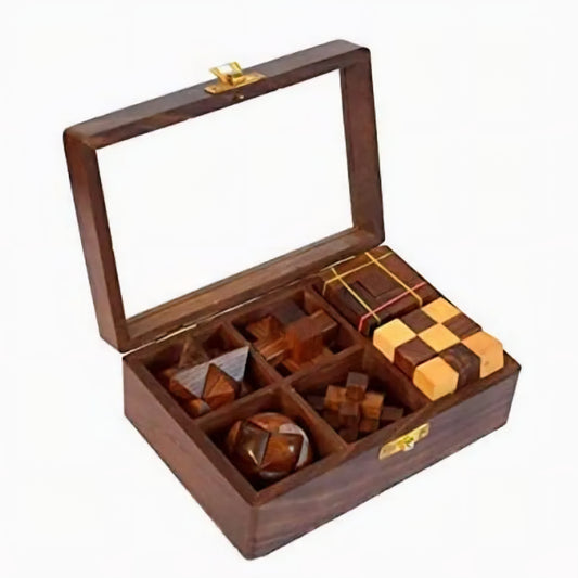Handcrafted Natural Rosewood Puzzle Game Brain Teaser for Teens, Adults & Children (Set 6)