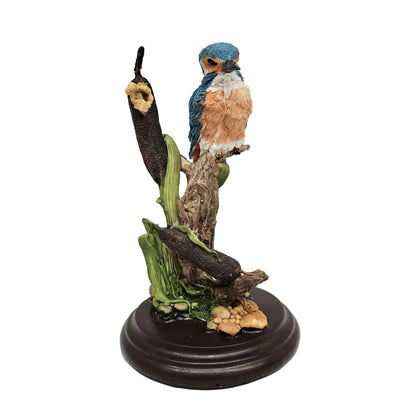 kingfisher statue features a vibrant blue and orange bird perched on a log with reeds Showpiece Figurine