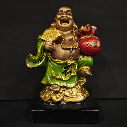 Charming Golden Laughing Buddha Statue – Hand-Painted Resin Figurine for Prosperity, Happiness, and Home Office Living Room Decor for Diwali