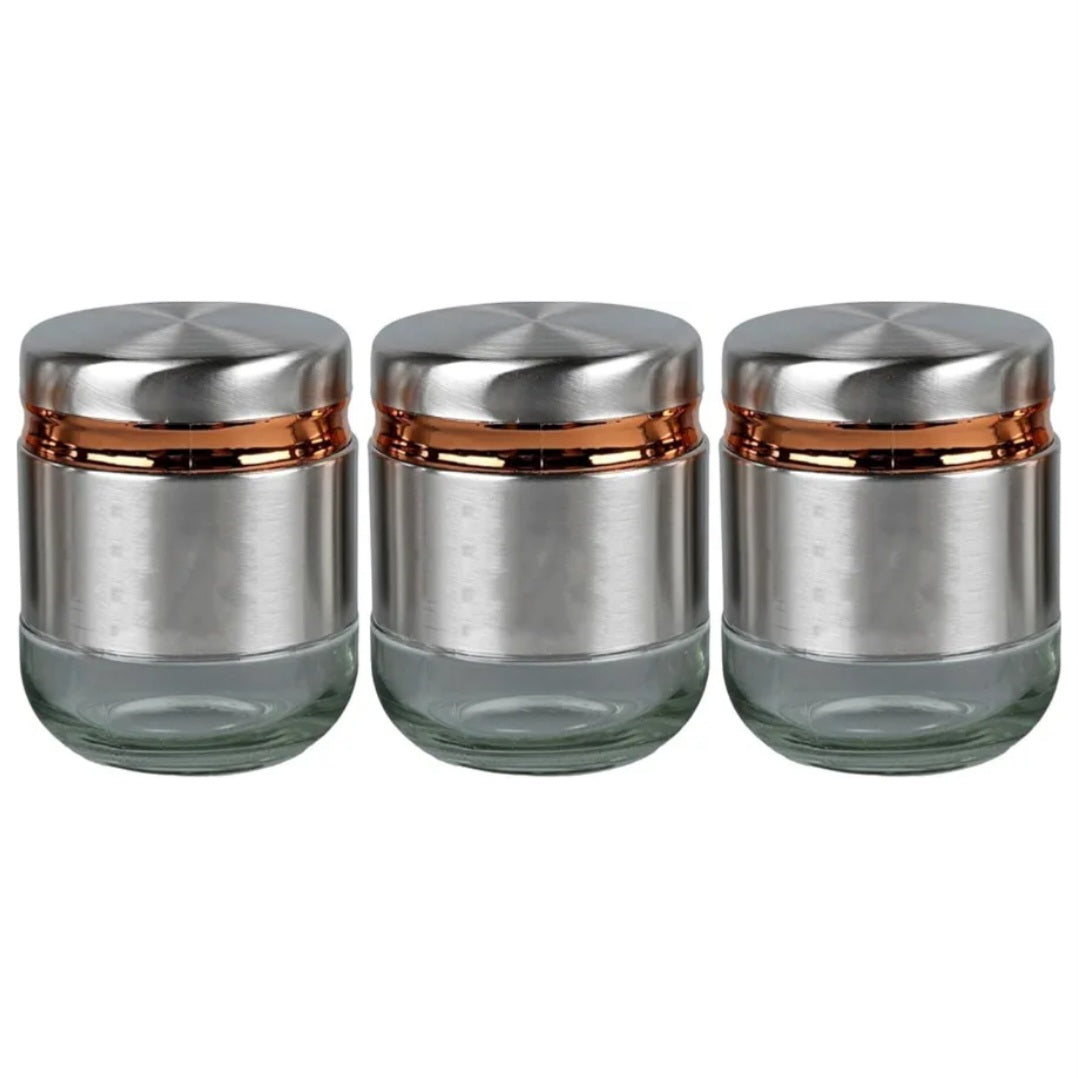 350ML Glass Food Storage Airtight tea coffee sugar containers for Kitchen Storage Container with Lid for tea coffee & Sugar, Dry Fruit jars, Storage Box, Set of 3