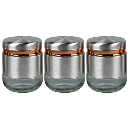 350ML Glass Food Storage Airtight tea coffee sugar containers for Kitchen Storage Container with Lid for tea coffee & Sugar, Dry Fruit jars, Storage Box, Set of 3