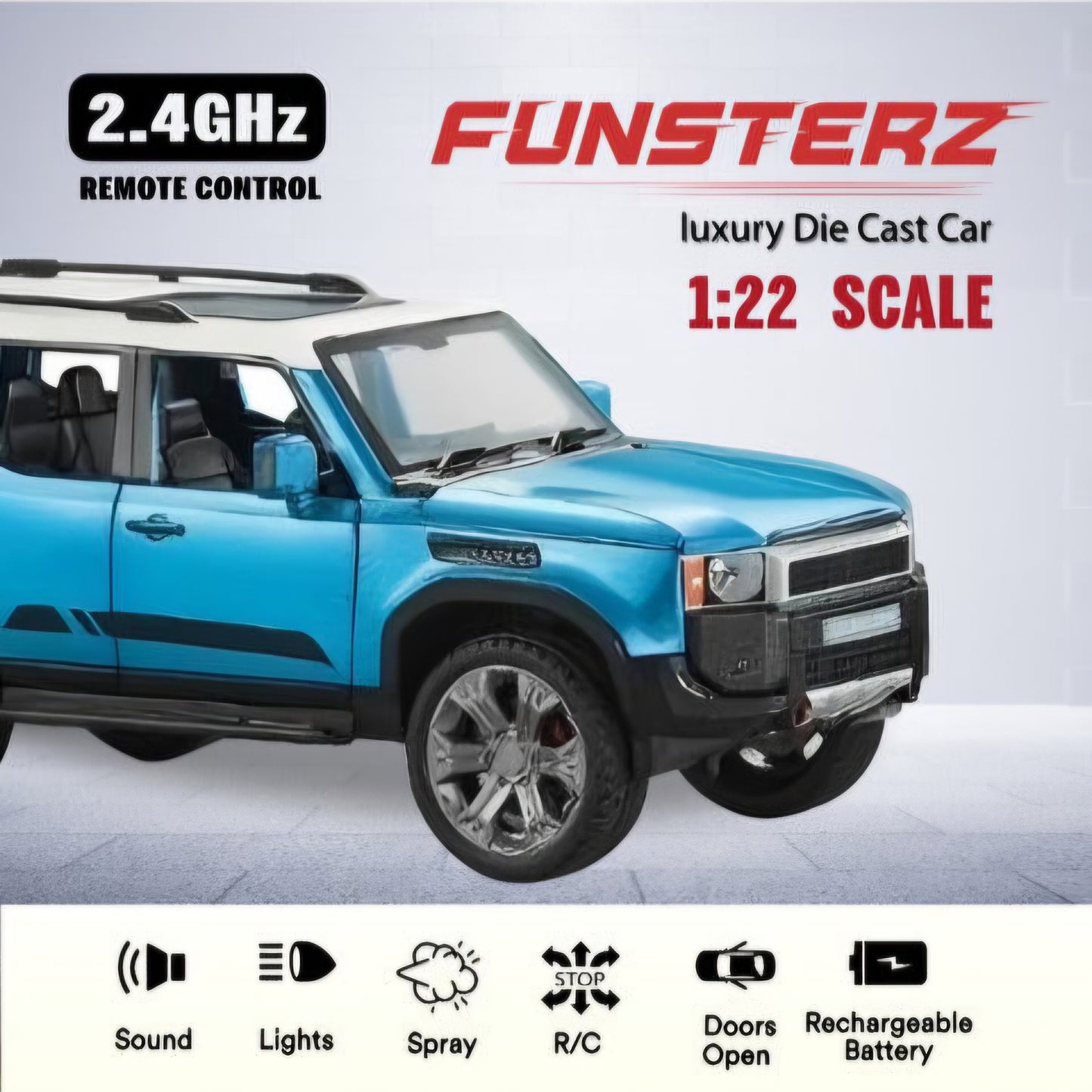 1:22 RC Spray Mist Alloy Body Remote Control Car with LED Lights, Rechargeable Battery, Full-Function Driving – Realistic Die-Cast Off-Road Model