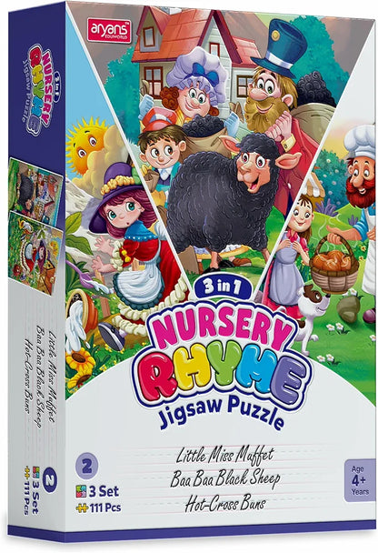 Nursery Rhyme Jigsaw Puzzle for Kids - 3 in 1-3 Nursery Rhymes to Choose - 3 Set - 111 Pieces Stories puzzle set