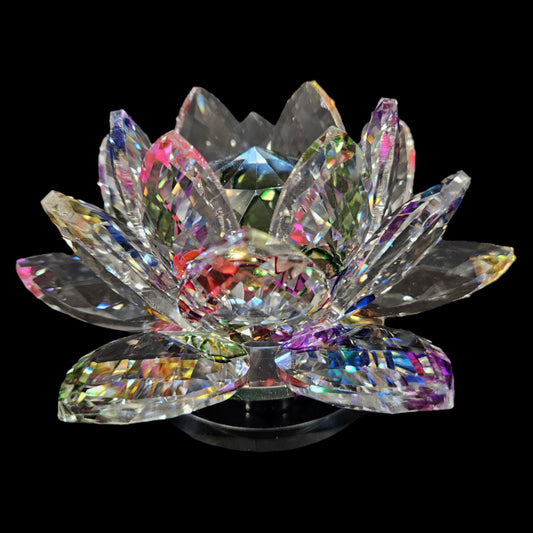 Crystal Lotus Flower Fengshui, Crystal Lotus for Positive Energy Good Luck, Home Decor And Gift Decorative Showpiece, Multicolor Rotating Crystal Lotus Flower .Decorative Showpiece for Home Decor for car dashboard .Made with Glass Fregile