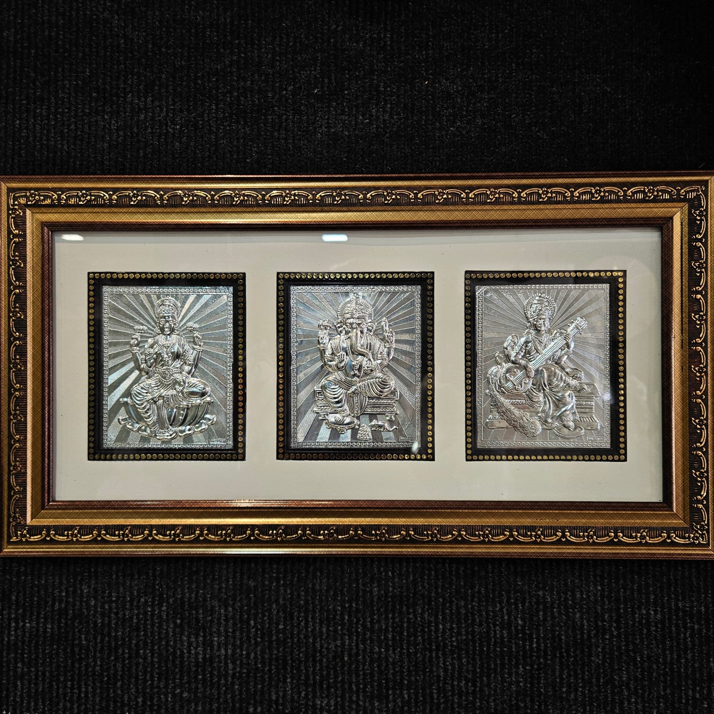 Lakshmi,vinayaka & Saraswati silver Plated designer photo frame
