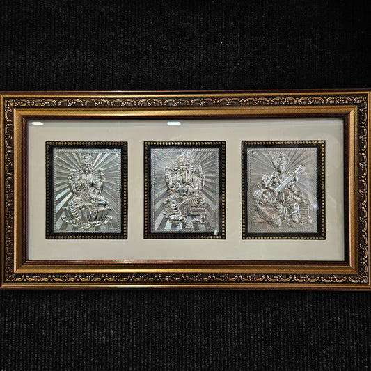 Lakshmi,vinayaka & Saraswati silver Plated designer photo frame