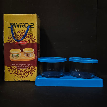 Santro-2 two pieces glass Bowl with tray perfect for Return gifting