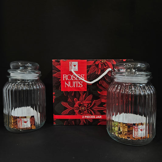 Shelly Glassware Roses nutts 2 piece jar  set perfect for gifting purpose