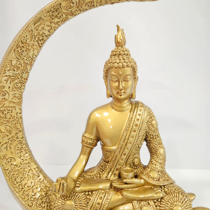 Antique Meditating Moon Buddha Statue Idol for Home/ Office Table Decor and Gift Decorative Showpiece