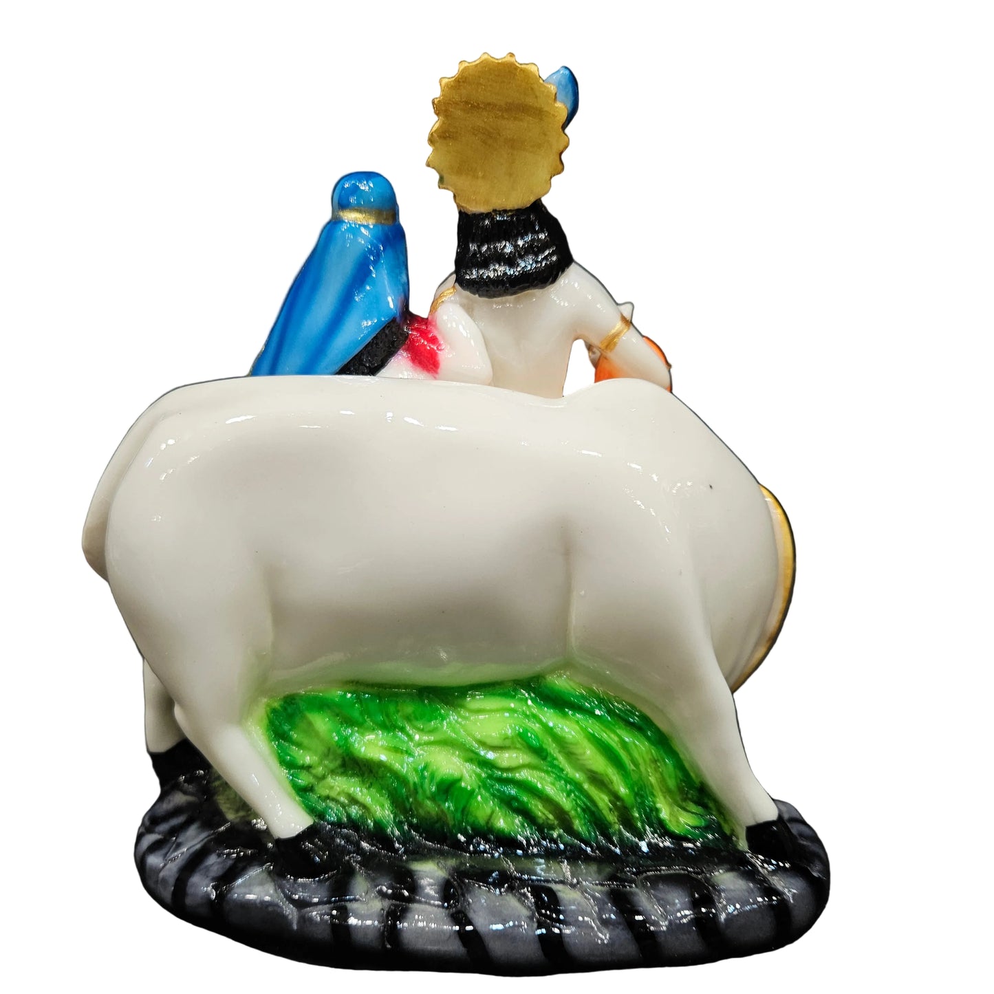 Marble Dust Polyresin Radha Krishna Idol with Cow Statue Showpiece Figurine