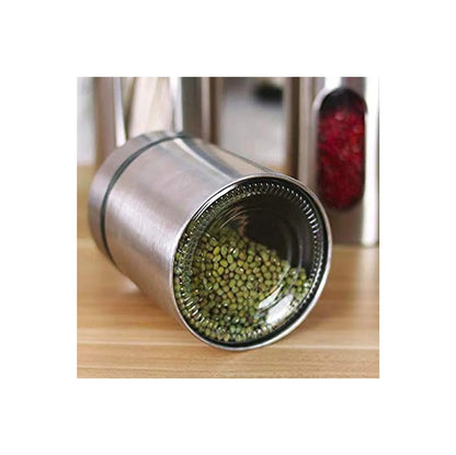 Stainless Steel Kitchen Canister, Airtight Food Storage Jars with Lid, Visible Window Seasoning Cereal Container Organizer, Set of 2 pcs,350ml Each