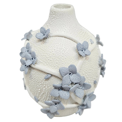Textured white polyresin or Ceramic vase for Garden/home collection, embossed roses