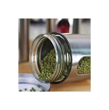 Stainless Steel Kitchen Canister, Airtight Food Storage Jars with Lid, Visible Window Seasoning Cereal Container Organizer, Set of 2 pcs,350ml Each