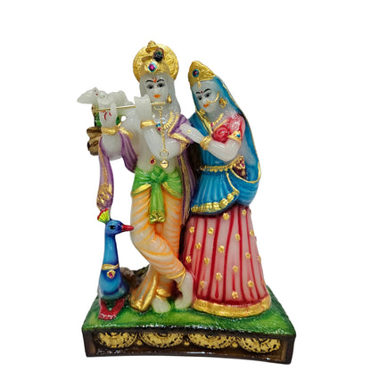 Polyresin Radha Krishna murti intricate hand-painted details and a golden finish for home decor