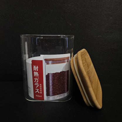 Glassware Kitchen Square Shape airtight bamboo lid food Storage container