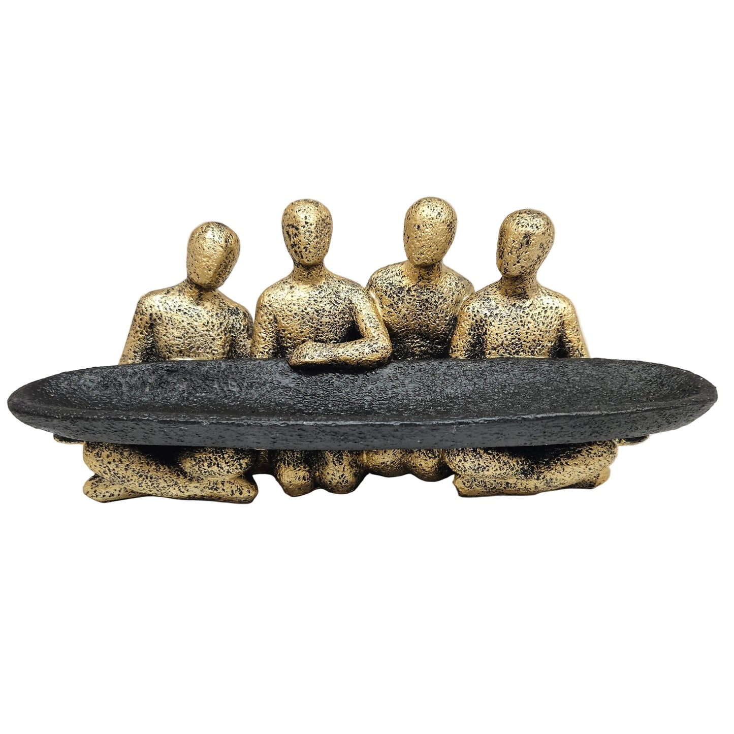 The ExclusiveLane 'Rock Fellowship' showpiece features four gold textured figures surrounding a matte black
tray