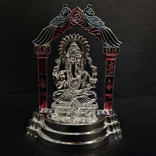 Silver Plated Lord Ganesha Idol Temple Design Showpiece for Gifting, Ganpati Statue for Office Decor, Occasional Return Gift for Pooja