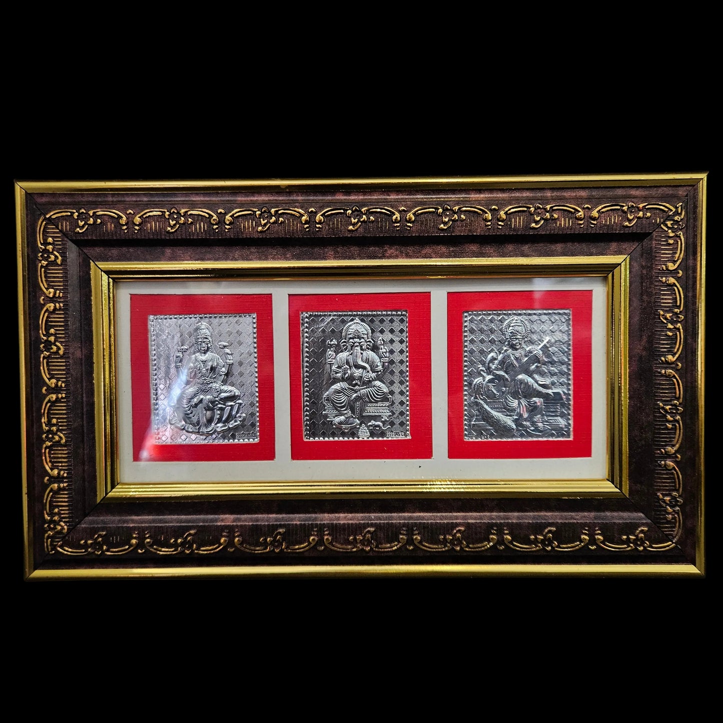 Lakshmi,vinayaka & Saraswati silver Plated designer photo frame