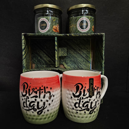 Cookies gift set of 2 Ceramic coffee mugs & 2 glass Jars gift pack