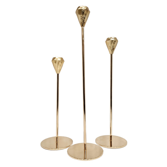 3 Gold Candle Holders for Taper Candle, Pillar Candles, Decorative Candlestick Holder,Thick Candle and Led Candles - Diamond Head