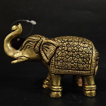 Brass Elephant with Beautifull Design Carving Work On Hathi Gajraj Lucky Figurine Showpiece for Home Statue Idol Handicraft Art