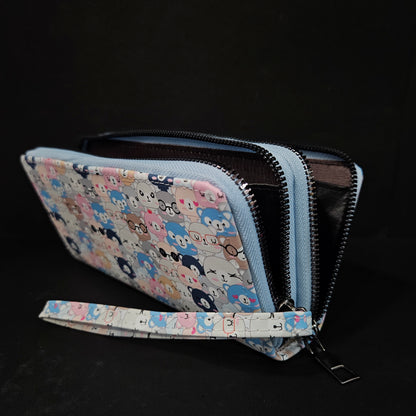 Leather Thin Slim Wallets for Women Cute Bear Stars Wallet for Women with Double Zipper