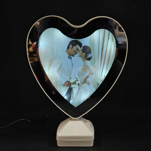 Magic Mirrors lighting Photo Frames with penstand Tabletop, for Gifting to Your Loved One, Birthday Gifts Heart Shape, Metallic White