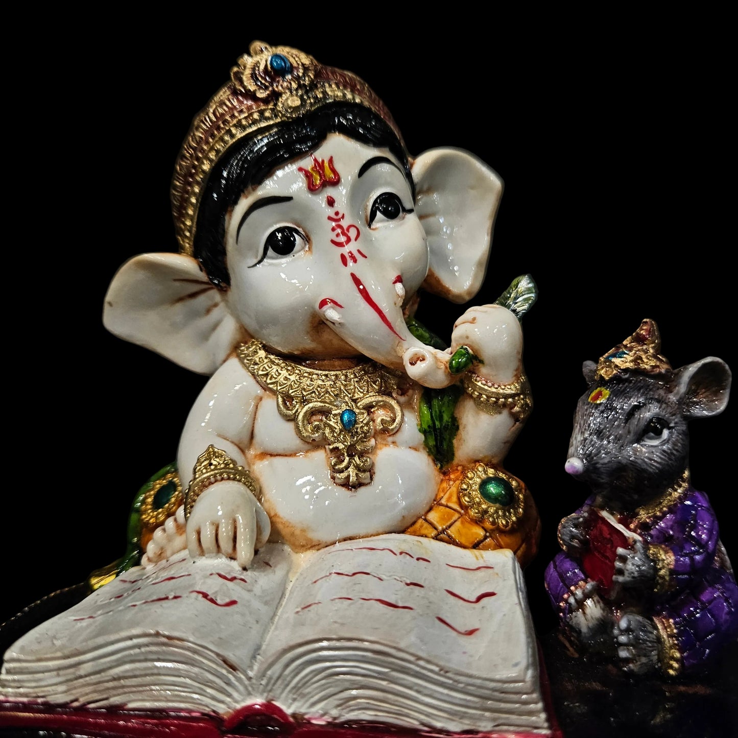 Handcrafted Resin Resting Lord Ganesha Idol Decorative Showpiece for Home Temple, Pooja Room, Office, Car Dashboard