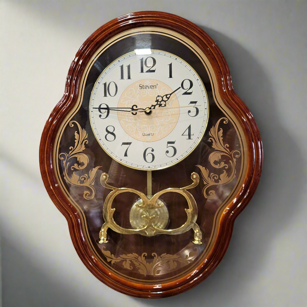 Wall Clock Large Silent Clock, Battery Powered, No Ticking Quartz Pendulum Clock,Wall Clock for Living Room Decor