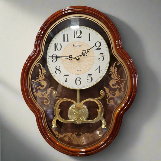 Wall Clock Large Silent Clock, Battery Powered, No Ticking Quartz Pendulum Clock,Wall Clock for Living Room Decor