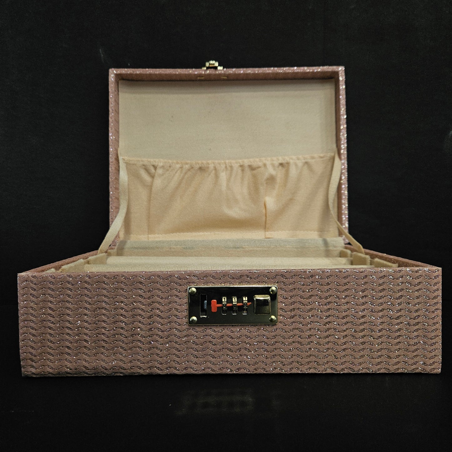 Rectangular light pink Wooden Bangle Box 3 Rods & hard Material glitter Desiger Bangle Box with smart number lock for women's