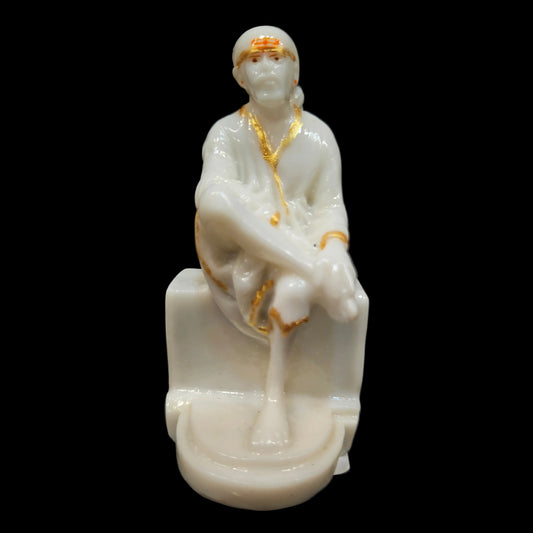 Handmade White & gold mini Sai Baba Idol/ Statue for Pooja, Home, Table Decor & Car Dashboard
