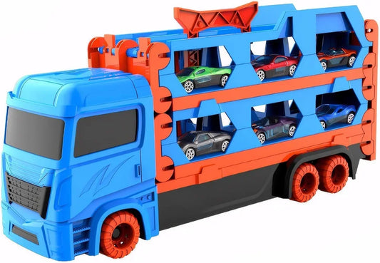 + Racing Go car Fold Track Die-cast cars Transport Truck Toy Cars with Ejector Race Track Car Portable Car Transporter Toy Parking Garage Car for Children Multicolor