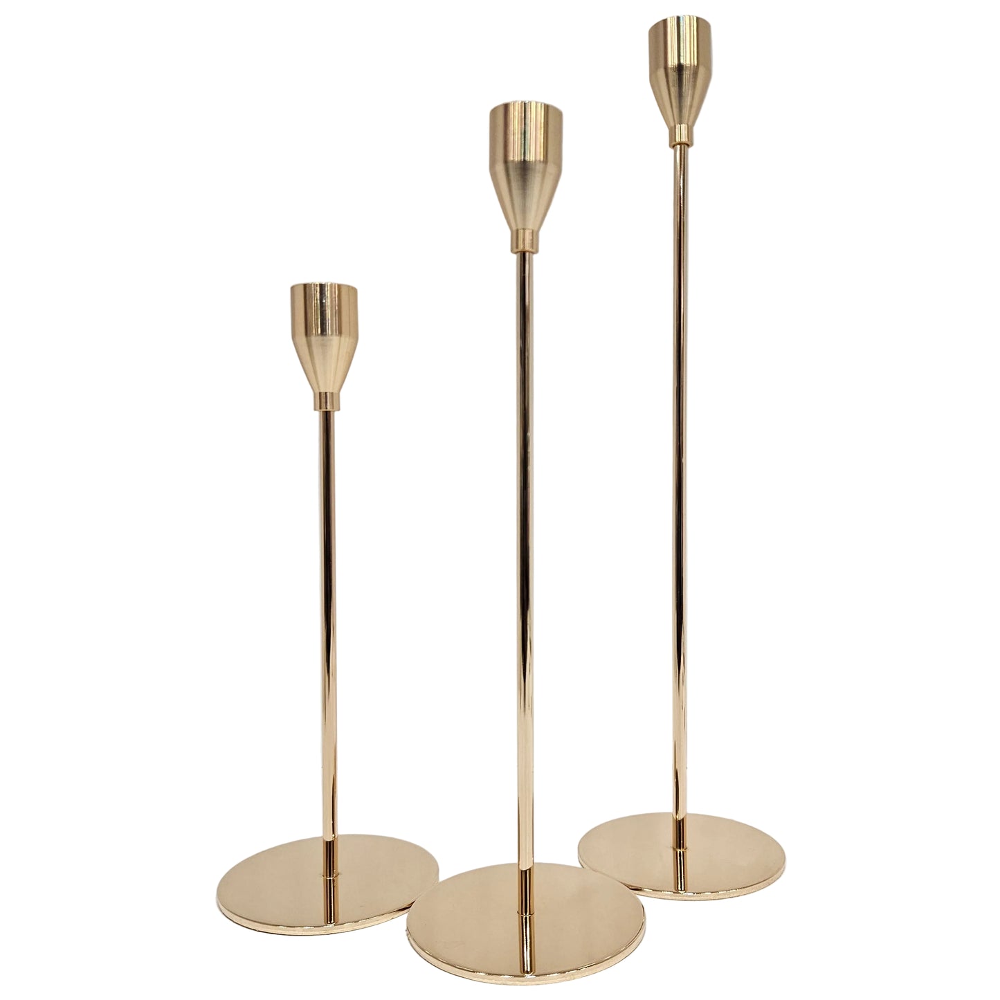 Tall French Gold Candlestick Holders 3pcs set Thick Taper Candles, Elegant Decoration for Dining, Date, Party, Church, Festival, Decorative Fitting