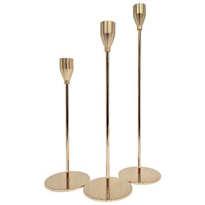 Tall French Gold Candlestick Holders 3pcs set Thick Taper Candles, Elegant Decoration for Dining, Date, Party, Church, Festival, Decorative Fitting