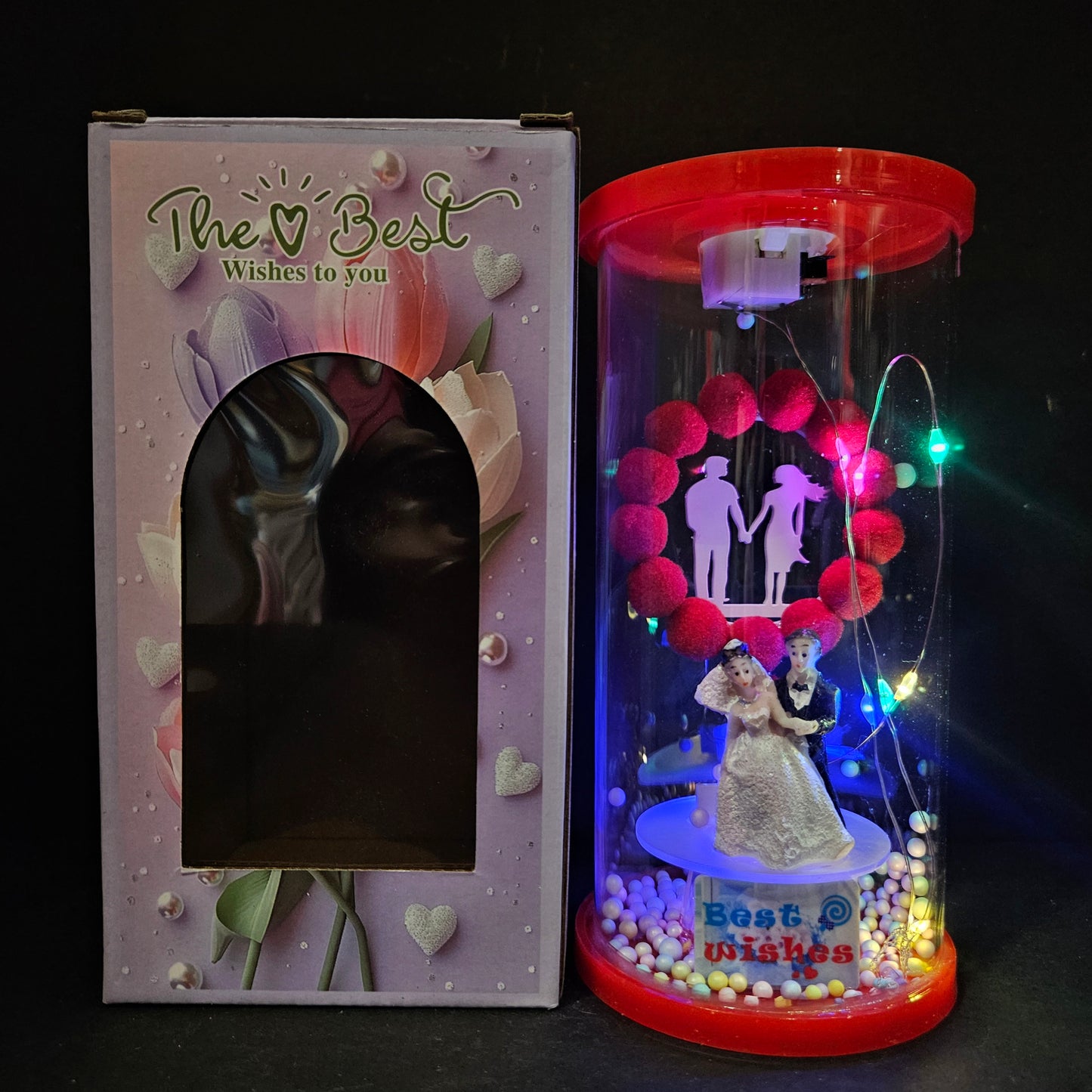Wedding couples in Dancing posture Figurine with lighting in a glass capsule