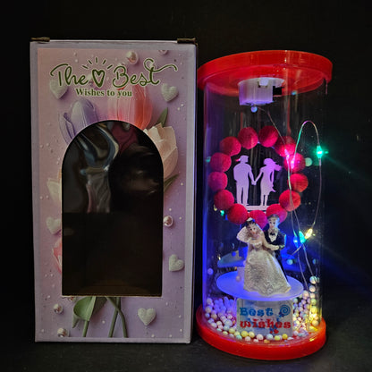 Wedding couples in Dancing posture Figurine with lighting in a glass capsule