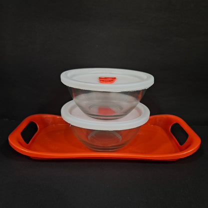 Kanch click 2 piece glass bowls with Airtight Lid & tray for dry fruits storage purpose