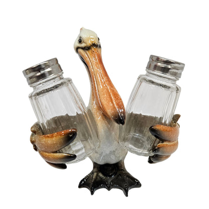 Nautical Salt Pepper Shaker Holder Set Glass Salt and Pepper Shakers Spices and Seasonings Caddy Set Pelican Kitchen Dining Table Decor