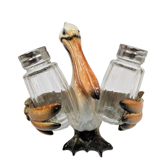 Nautical Salt Pepper Shaker Holder Set Glass Salt and Pepper Shakers Spices and Seasonings Caddy Set Pelican Kitchen Dining Table Decor