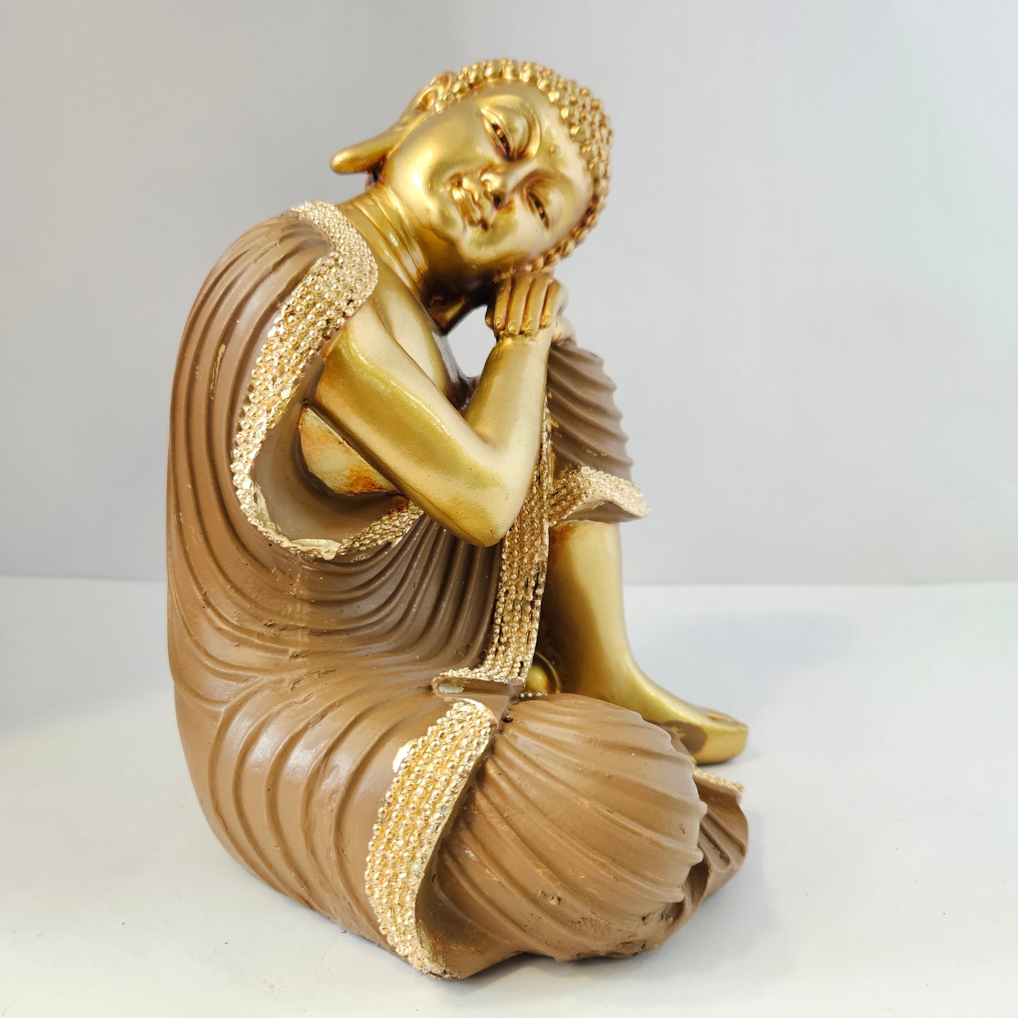 Sitting Buddha Statue Idol Buddha Figure Gold Foli Work Resin Made Light Weight Statue Perfect Home decor