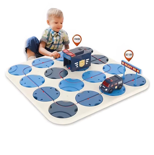 Track Maze Race Car Track Building Block Educational Toy Set Tiles DIY Play Set 2 Light Up Car STEM Learning Police,School