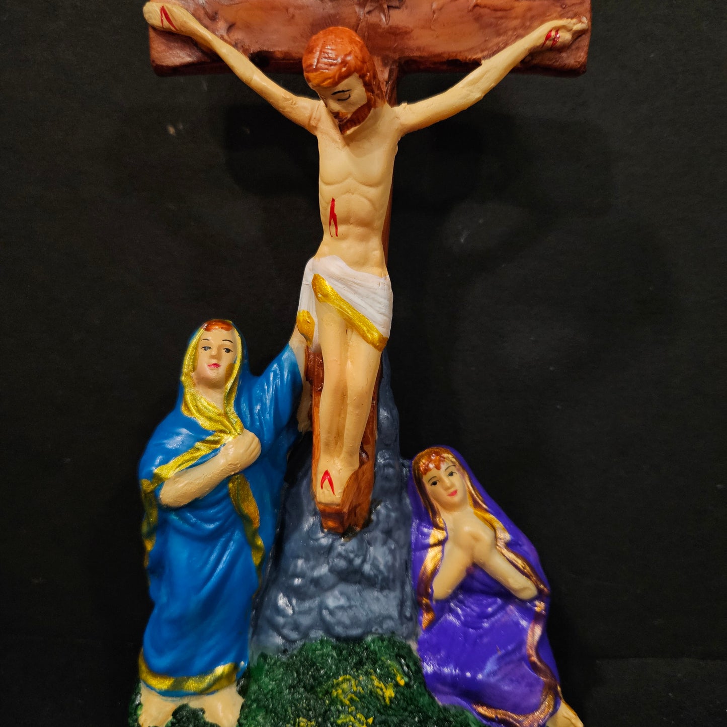 Jesus Hanging on Cross with Mary Statue Idol Showpiece Sculpture