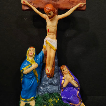 Jesus Hanging on Cross with Mary Statue Idol Showpiece Sculpture